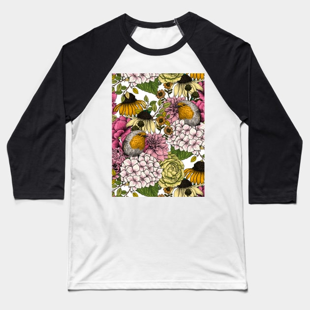 Robins in the garden 5 Baseball T-Shirt by katerinamk